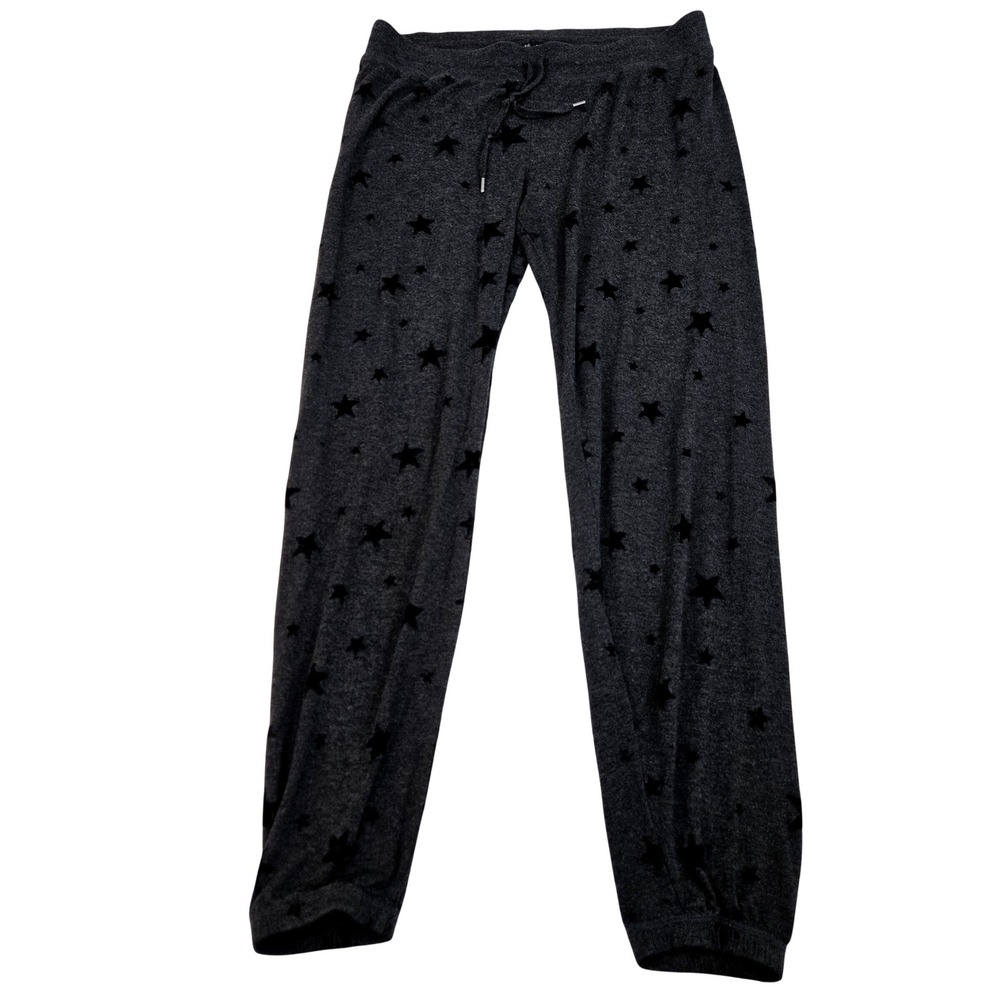 P.J. Salvage Jogger Pajama Pants Large Dark‎ Grey Black Star Print Rayon Lounge